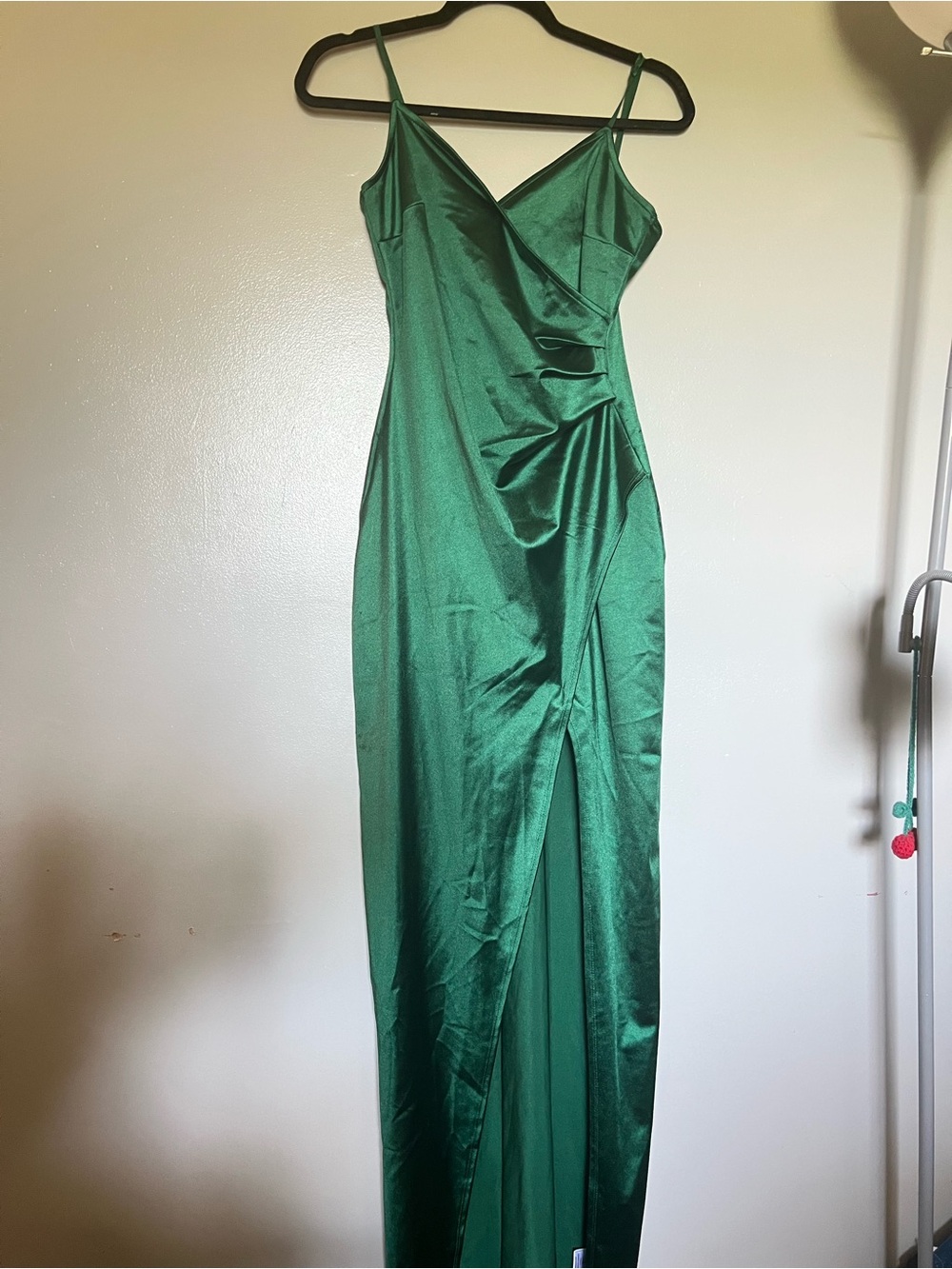 Emerald Sundae Satin Green Maxi Dress with Side Slit